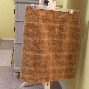 Jcrew yellow plaid knee pencil length wool skirt